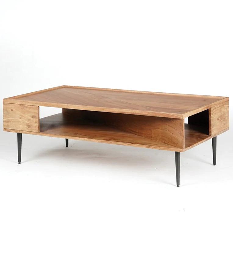 Solid Wood Top Coffee Table In natural Finish - Ouch Cart 