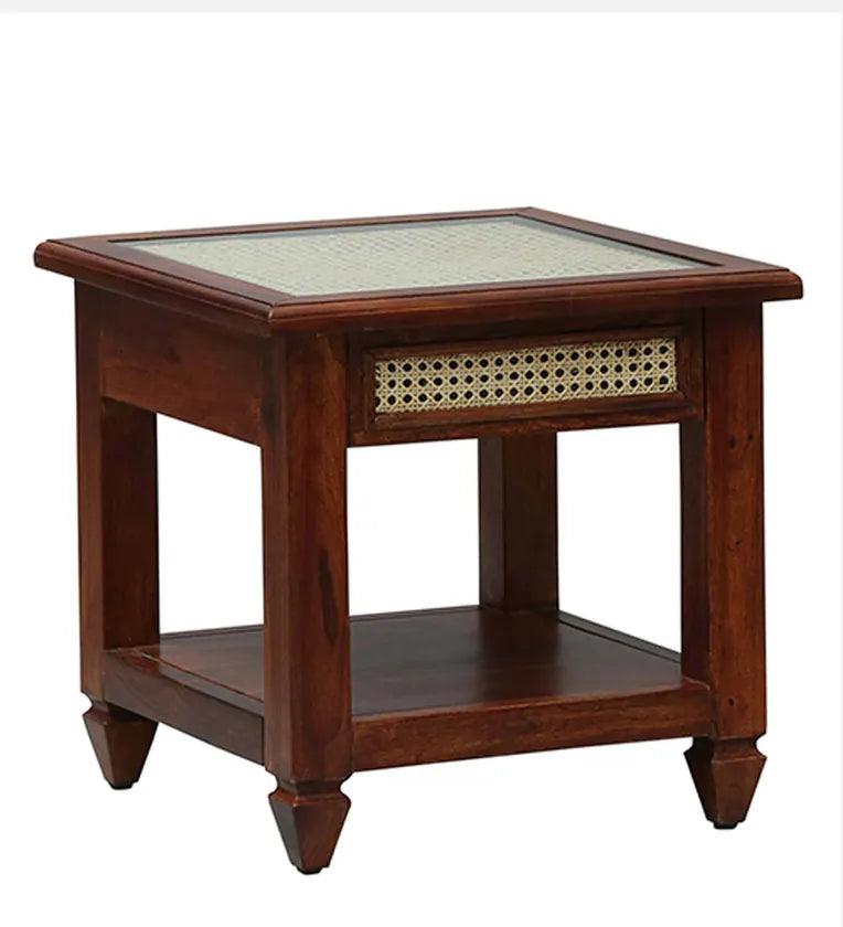 Sheesham Wood Bedside Table In Honey Oak & Cane Finish - Ouch Cart 