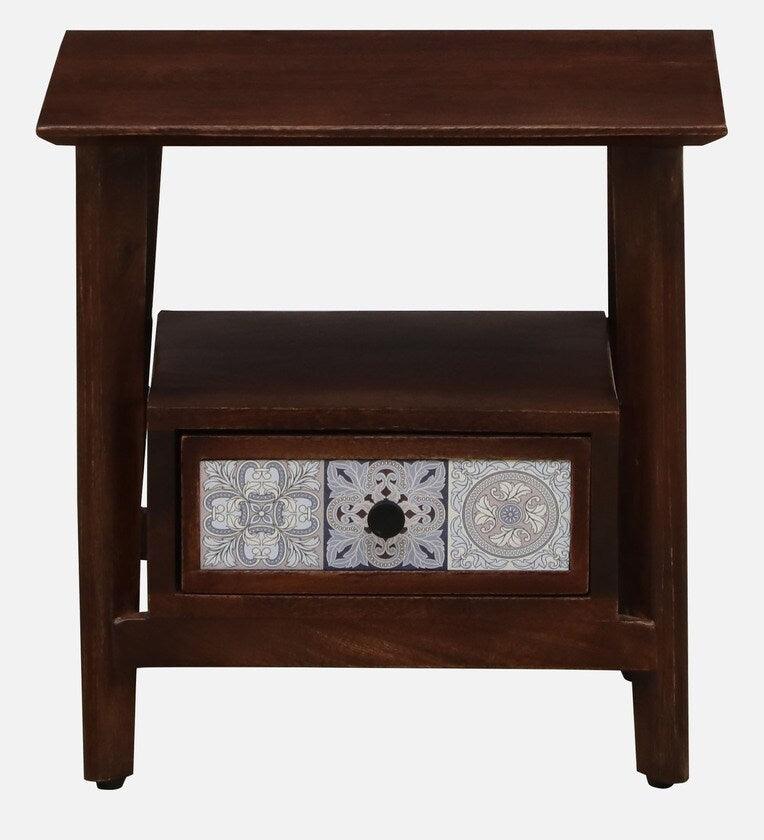 Solid Wood Bedside Table In Tubbaq Finish With Drawer - Ouch Cart 