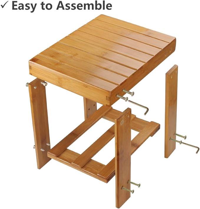 Shower Bench Stool, 10 inch Wooden Foot Step Stool for Bathroom Bedroom Kitchen Mudroom Foyer Entryway Shoe Bench - Ouch Cart 