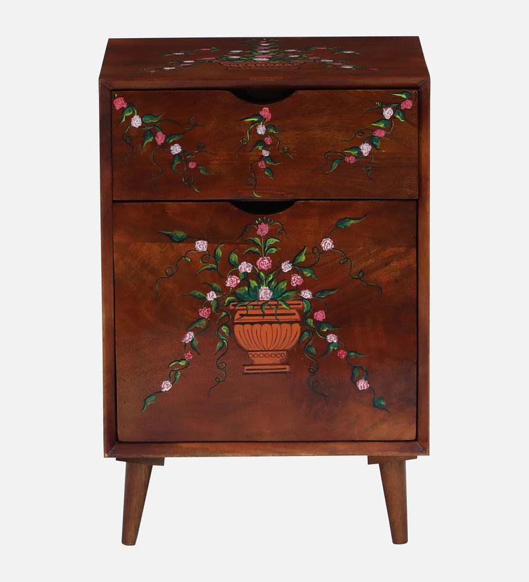 Solid Wood Bedside Table In Hand-Painted Multicolour With Premium Gloss finish - Ouch Cart 