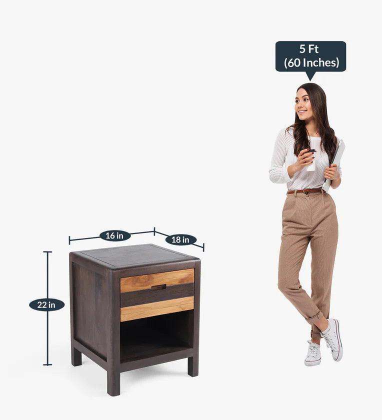 Solid Wood Night Stand In 2 Tone Finish - Ouch Cart 