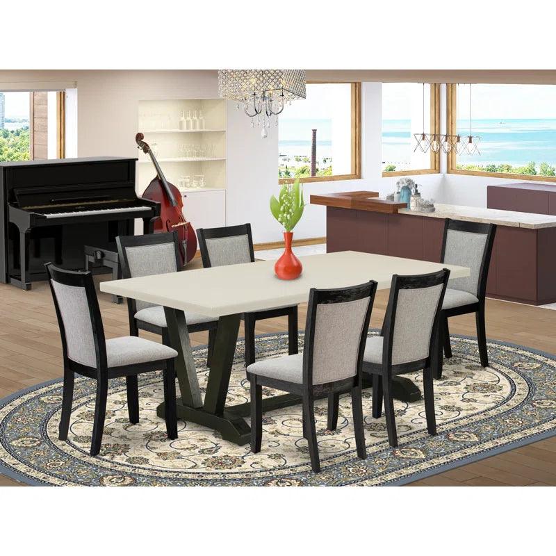 A Dining Table and Linen Fabric Dining Room Chairs with High Back - Ouch Cart 