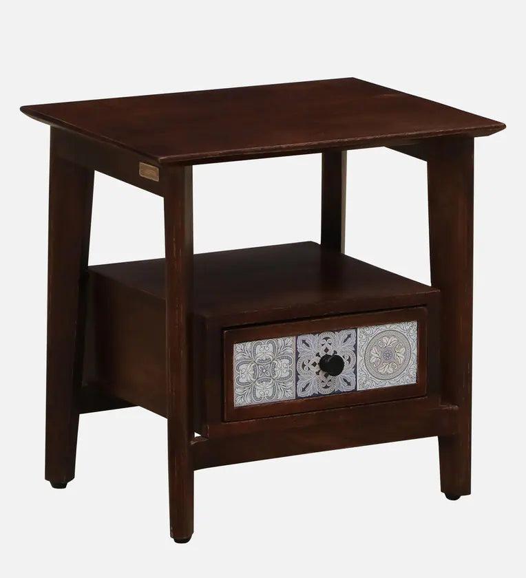 Solid Wood Bedside Table In Tubbaq Finish With Drawer - Ouch Cart 