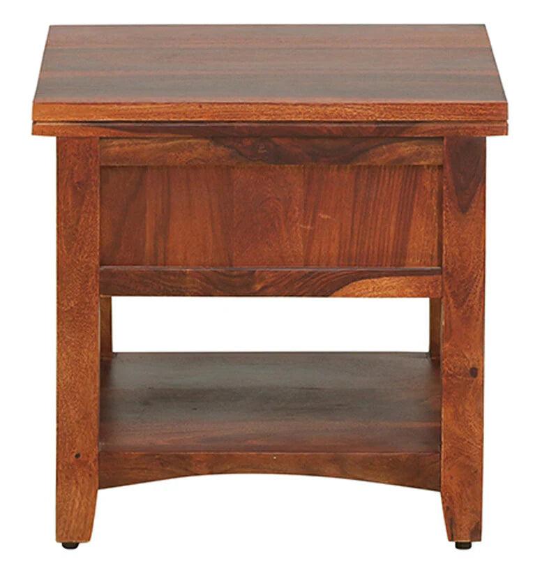 Sheesham Wood Bedside Table in Scratch Resistant Honey Oak Finish With Drawer - Ouch Cart 