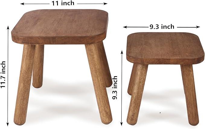 Solid Wood Stool for Kids 11.7'' Sturdy Sitting Stool Wooden Step Stool for Adults Wood Plant Stand Small Foot Stool with Four Detachable and Assembled Legs - Ouch Cart 