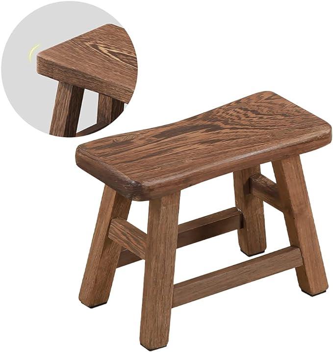 Step Stool 10.6 Inch Rustic Solid Wooden Footstool for Kids & Adults Small Bench Plant Stand Fishing Stool, Perfect for High Beds, Kitchen, Bathroom, Closet, Sink - Ouch Cart 