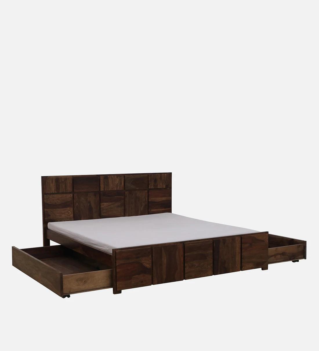 Sheesham Wood King Size Bed In Provincial Teak Finish With Drawer Storage - Ouch Cart 