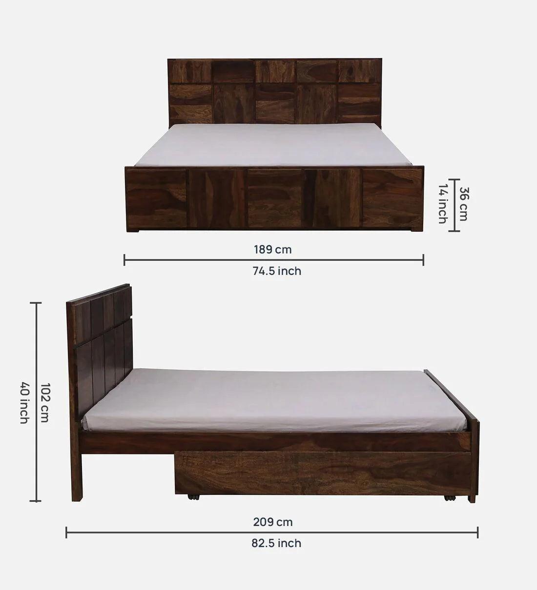 Sheesham Wood King Size Bed In Provincial Teak Finish With Drawer Storage - Ouch Cart 