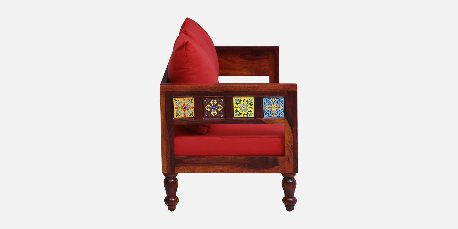 Sheesham Wood 3 Seater Sofa In Honey Oak Finish - Ouch Cart 