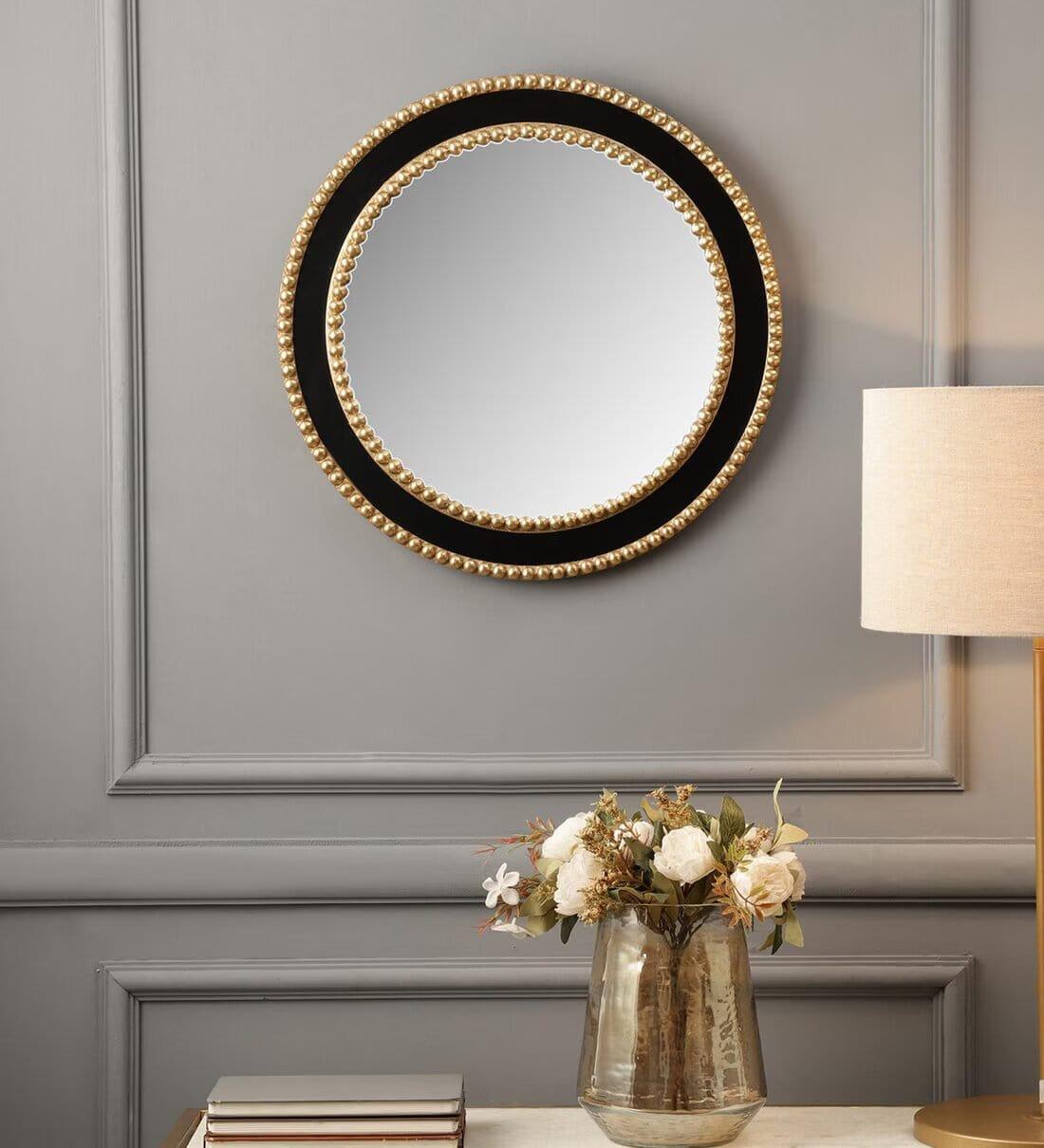 Black Aluminium Small Beaded Mirror,