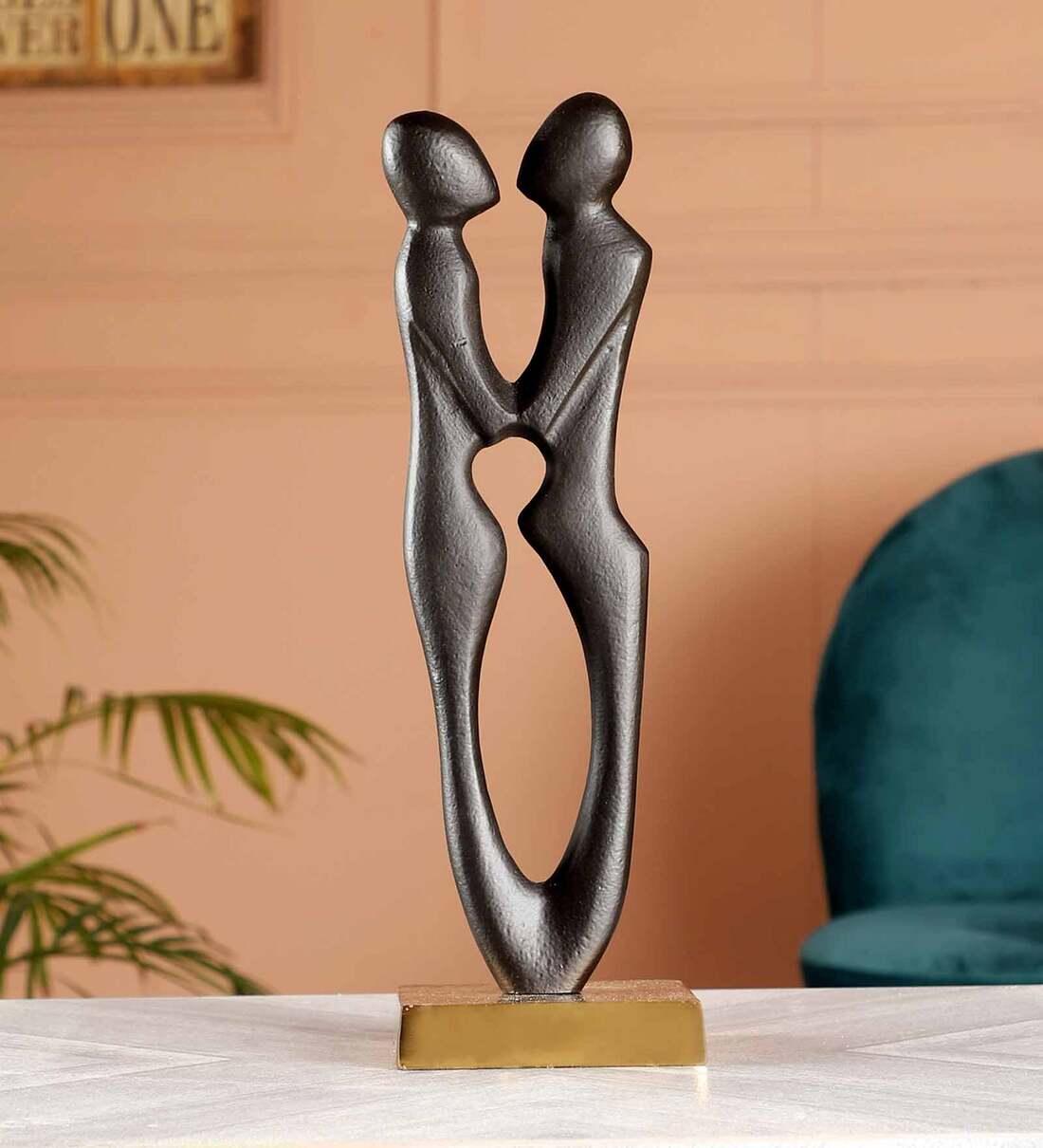 Black Couple Statue Aluminium Table Accent, - Ouch Cart 