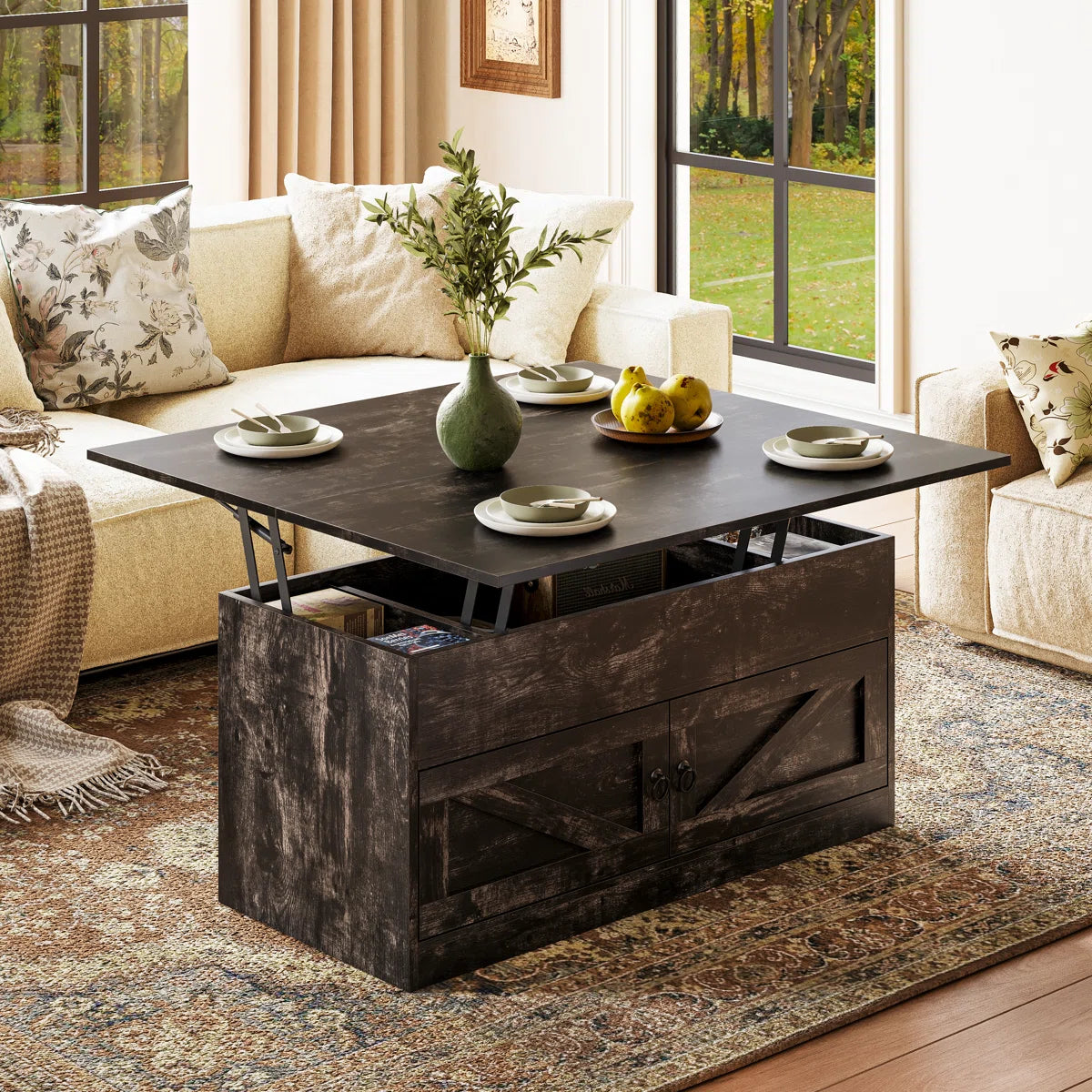 Lift Top Farmhourse Coffee Table With Storage-OUCH CART| CENTER TABLE