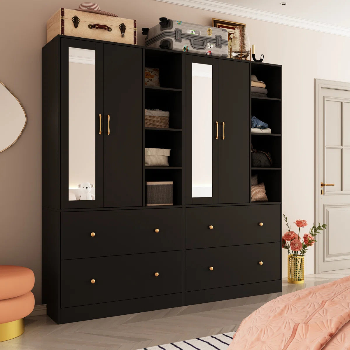 Malieka 71.2'' Wide 4 Drawer Armoire With Mirror