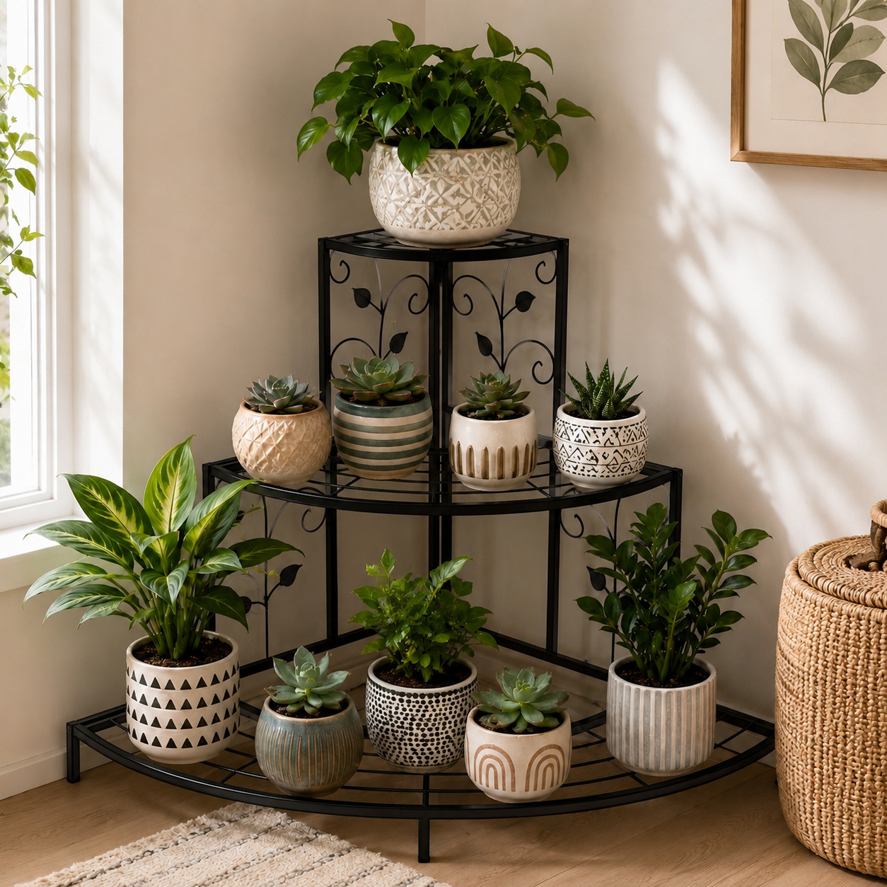 3-Tier Corner Plant Stand - Space-Saving Indoor Planter Shelf for Stylish Home Decor