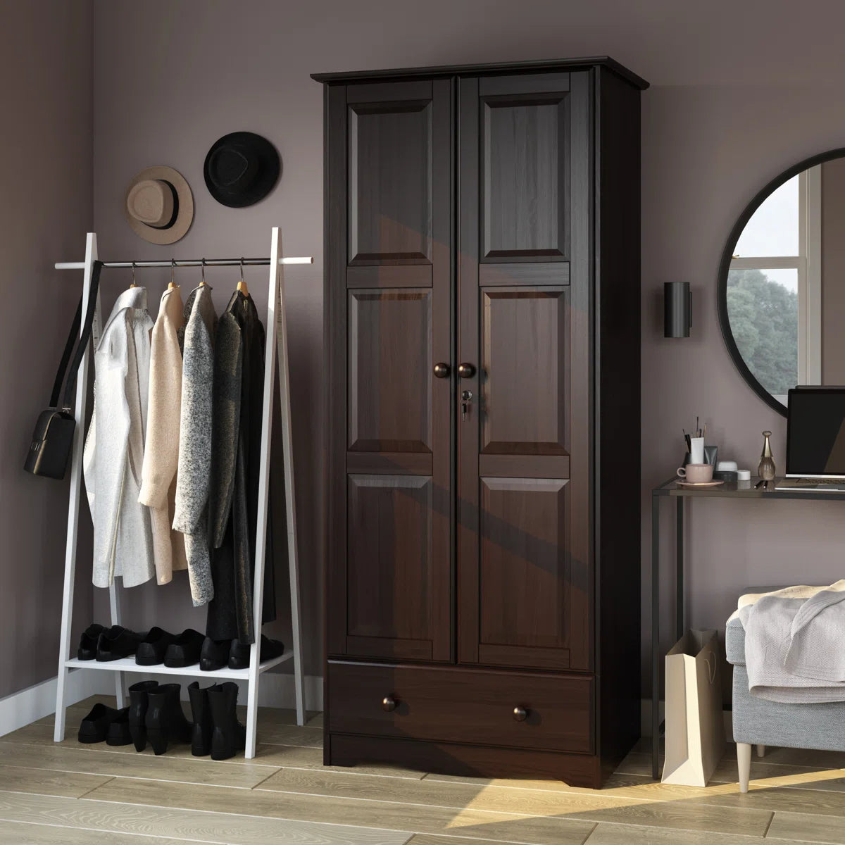 Primm Flexible 100% Solid Wood 2-door Wardrobe Armoire with Lock