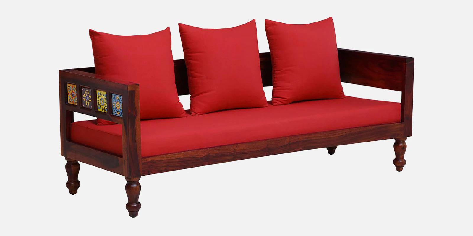 Sheesham Wood 3 Seater Sofa In Honey Oak Finish - Ouch Cart 