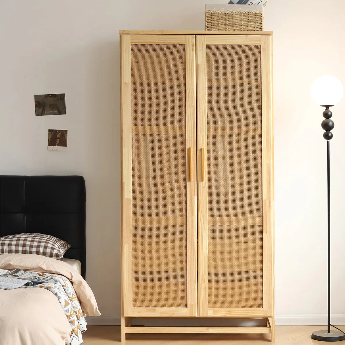 Albertha Solid Wood Wardrobe Rattan Doors