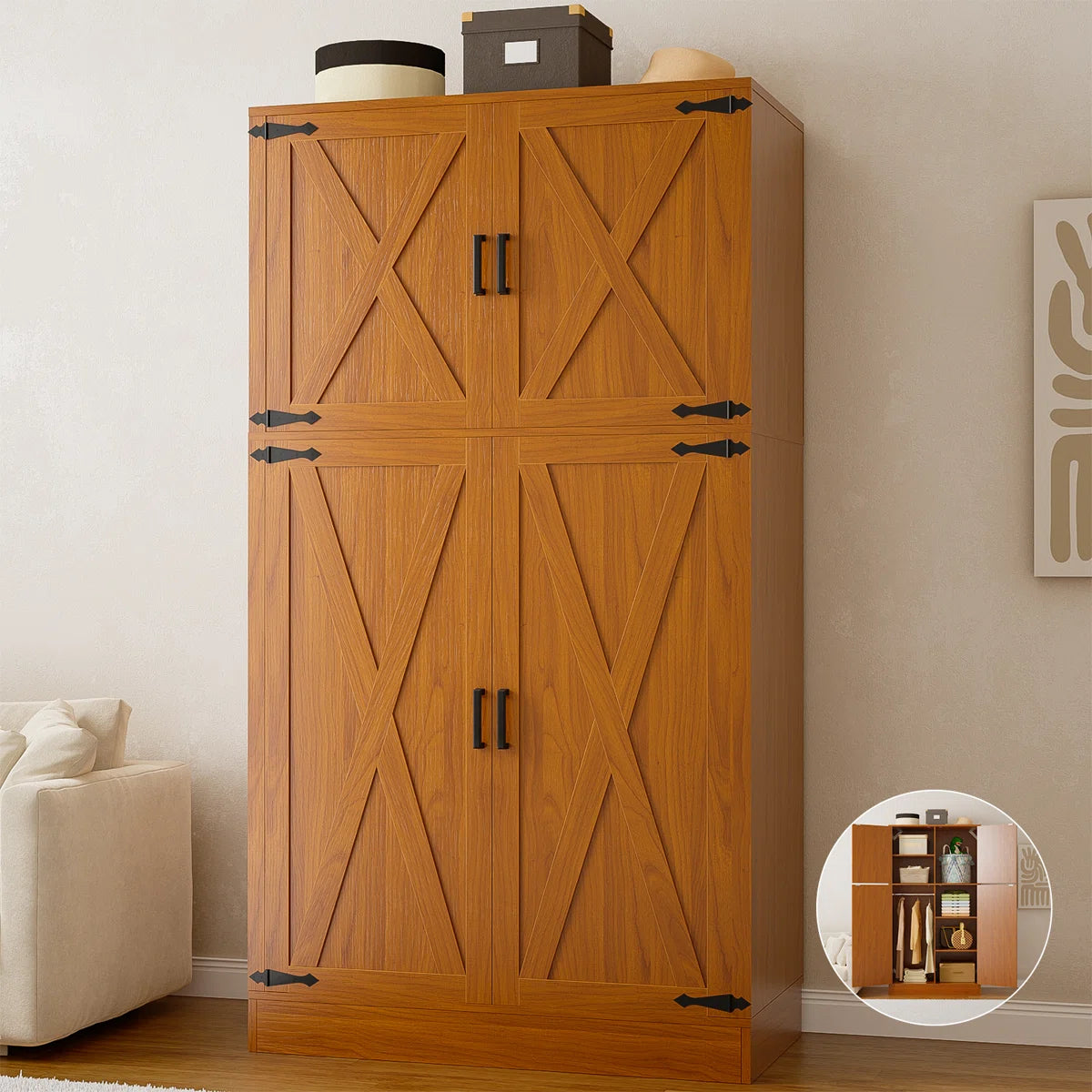 71'' Farmhouse Armoire, Wardrobe Closet Storage Cabinet With Shelf & Hanging Rod