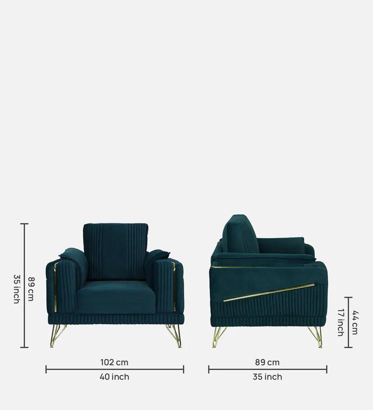 Velvet 1 Seater Sofa in Teal Blue Colour - Ouch Cart 