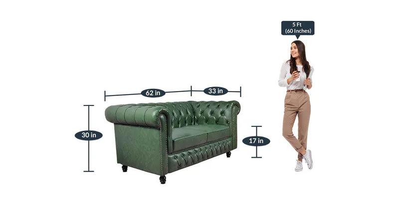 Leatherette Chesterfield 2 Seater Sofa In Olive Green Finish - Ouch Cart 