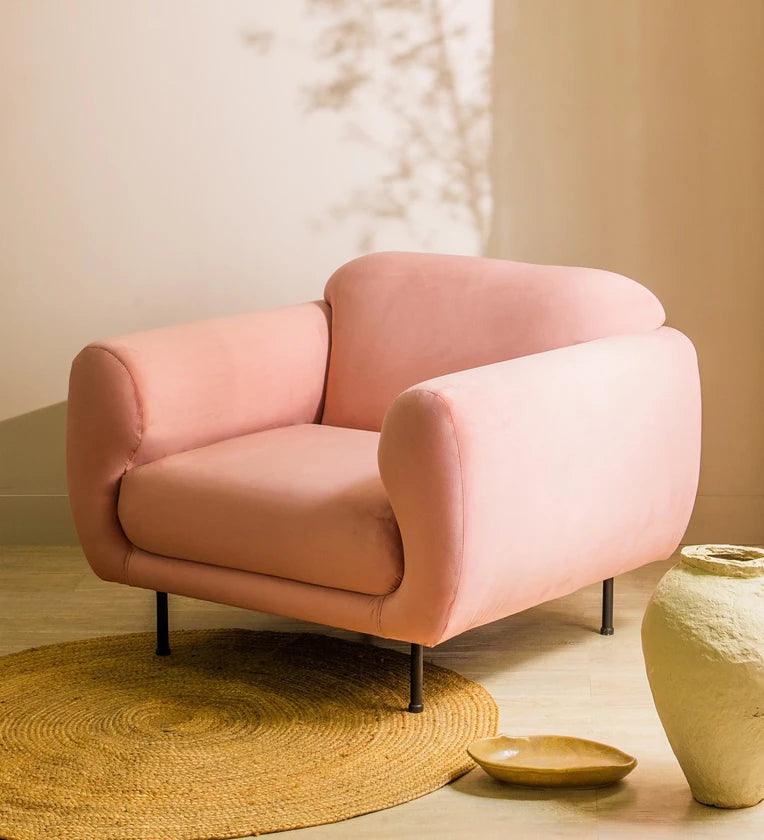 Fabric 1 Seater Sofa In Plush Pink Colour - Ouch Cart 