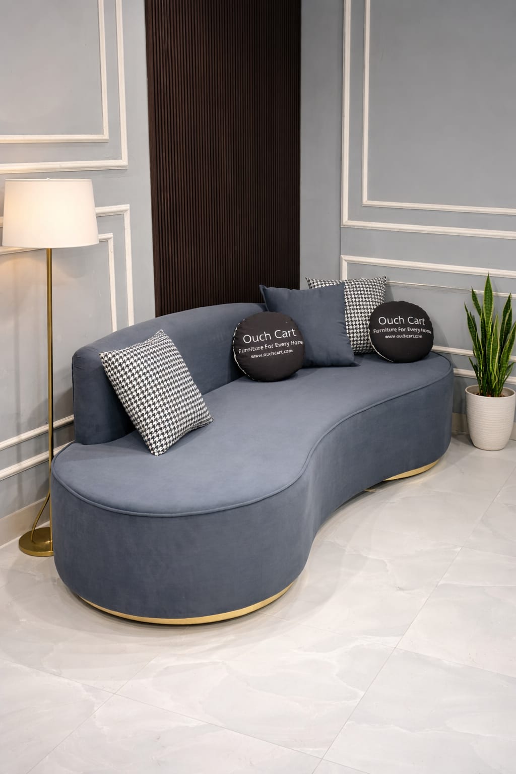 Boucle Fabric 3 Seater Curve Sofa In Melange Grey Colour