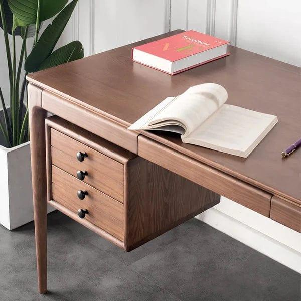 Ronald Modern Walnut Ash Wood Writing Desk Home Office Desk with 5 Drawers