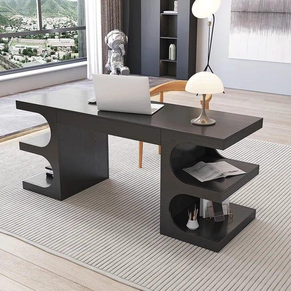 Misaki Writing Desk Modern Office Desk with 1 Drawer & 4 Open Shelves - Ouch Cart 