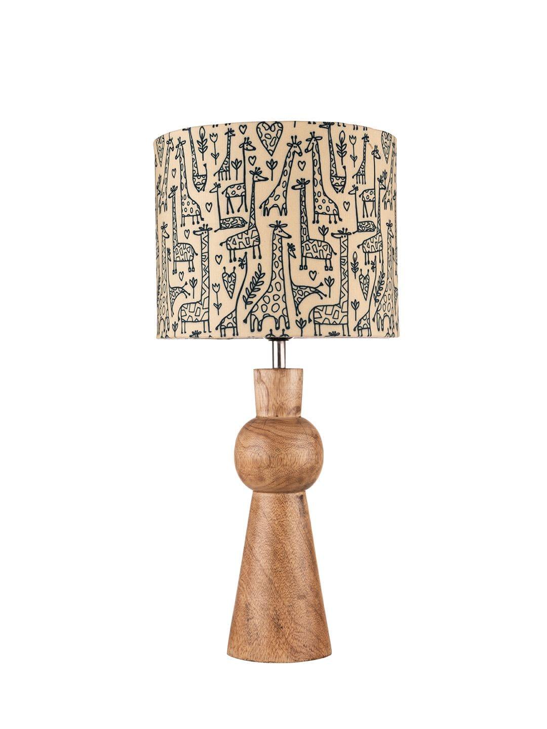 Wooden Skirt Lamp with Multicolor Animal Print Shade - Ouch Cart 