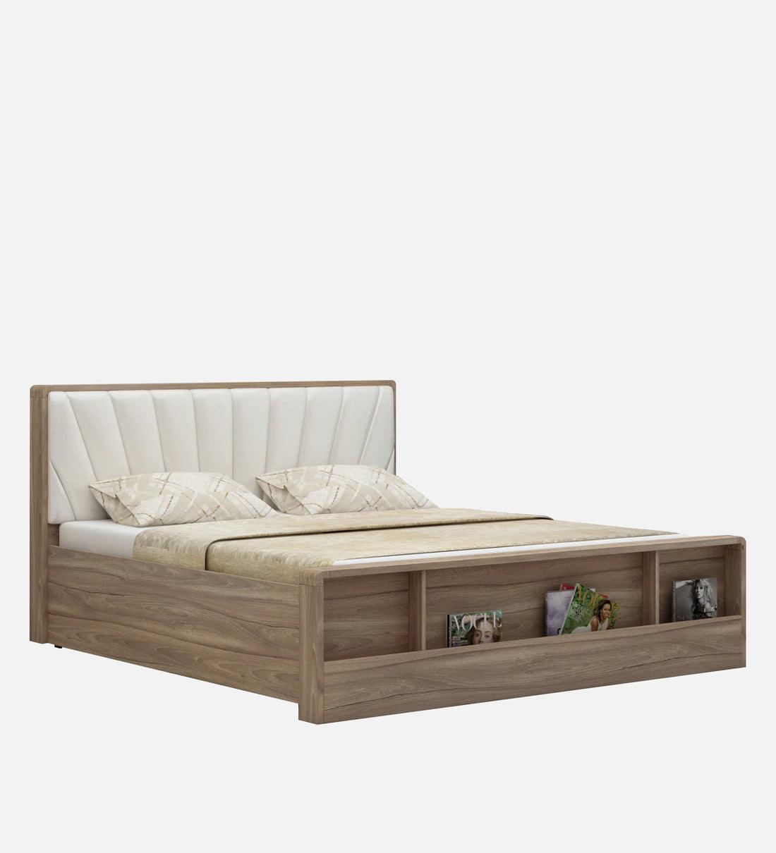 Symo King Size Bed in Bella Noce & Glossy White Colour with Hydraulic Storage - Ouch Cart 