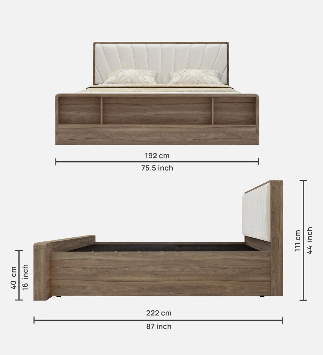 Symo King Size Bed in Bella Noce & Glossy White Colour with Hydraulic Storage - Ouch Cart 