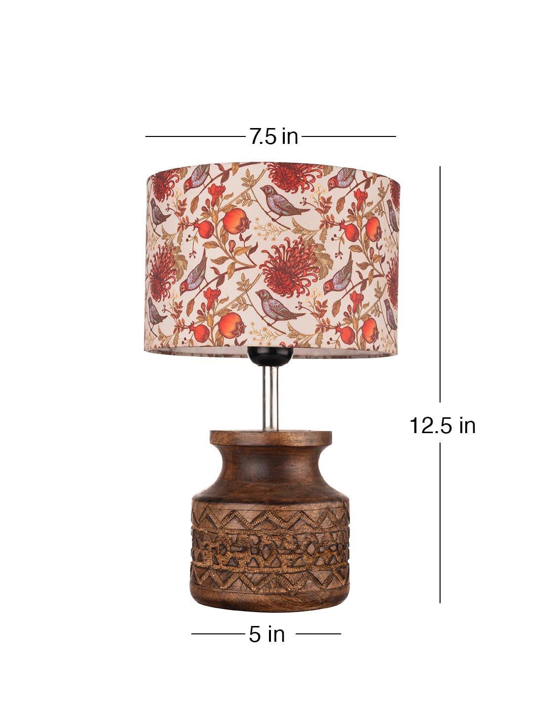 Wooden Carved Lamp with Birdy Multicolor Shade - Ouch Cart 