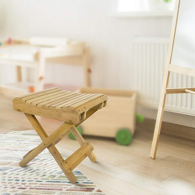 Folding Step Stool Bench - for Shaving, Shower Foot Rest, Bath Chair - Great for Bathroom, Spa, Sauna, Wooden Seat, Fully Assembled - 11.75" D x 12.25" W x 13.75" H - Ouch Cart 