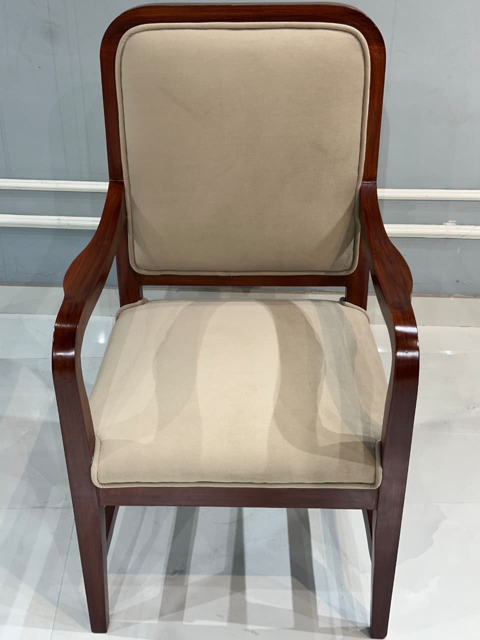 Premium Royal-Style Solid Wood Chair with Handcrafted Armrest Detailing – Standard Brown