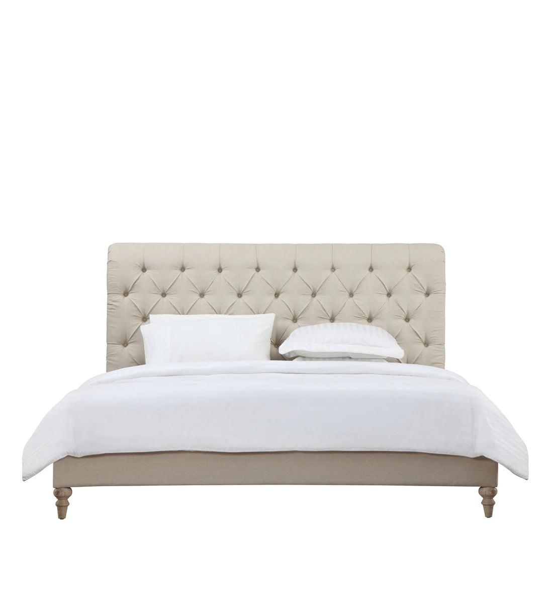 Leo Fabric Upholstered King Size Bed in Beige Colour