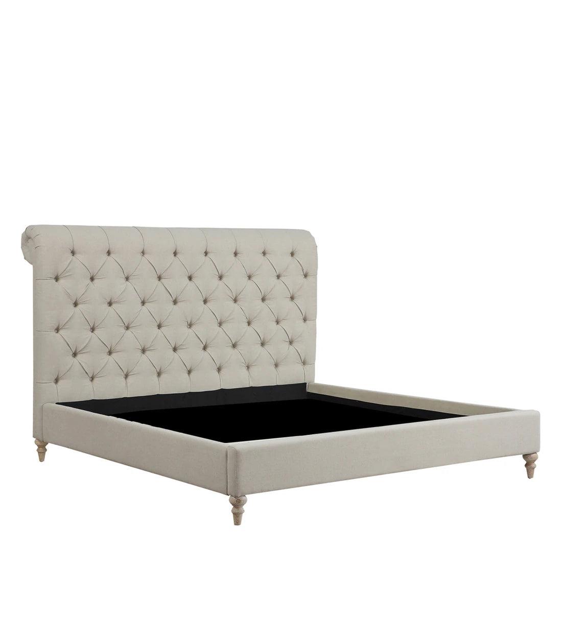 Leo Fabric Upholstered King Size Bed in Beige Colour