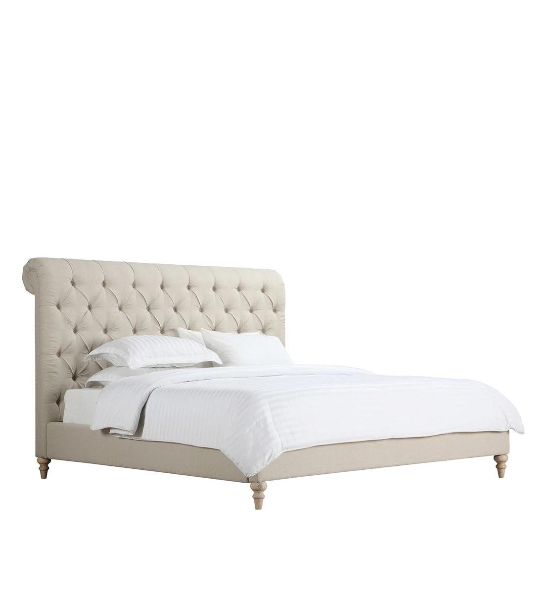 Leo Fabric Upholstered King Size Bed in Beige Colour - Ouch Cart 