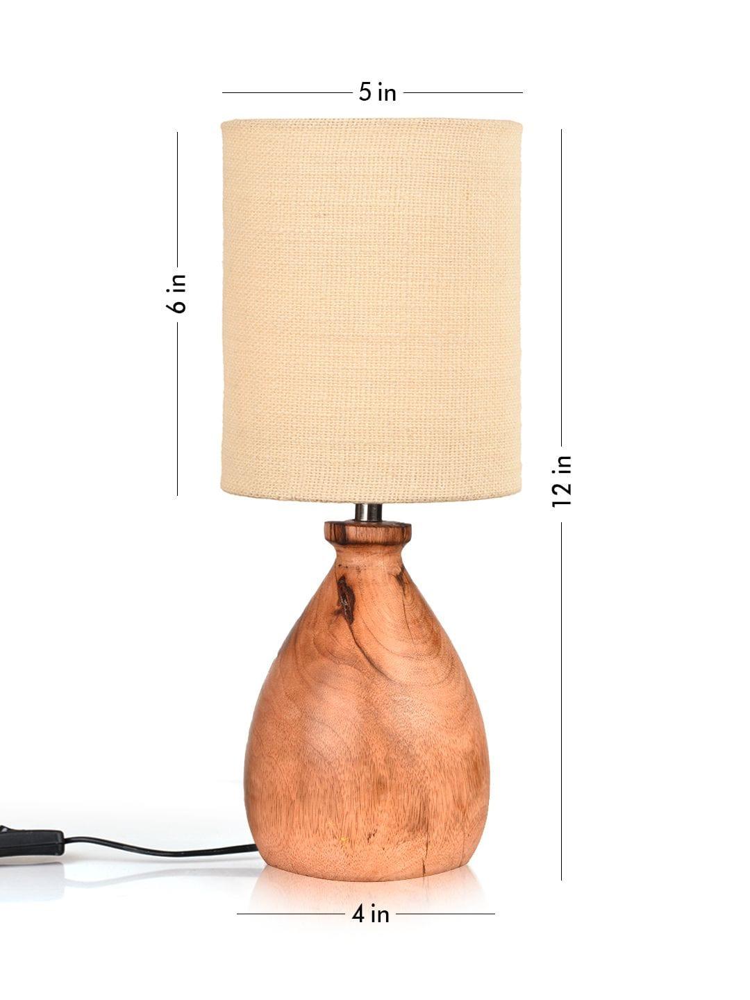 Wooden Dome Table Lamp with Jute White Shade - Ouch Cart 