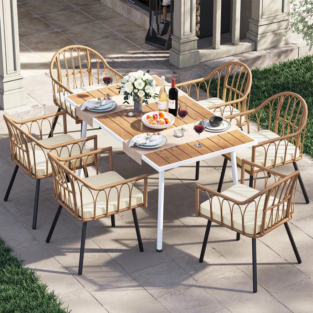 6 - Person Rectangular Outdoor Dining Set with Cushions - Ouch Cart 