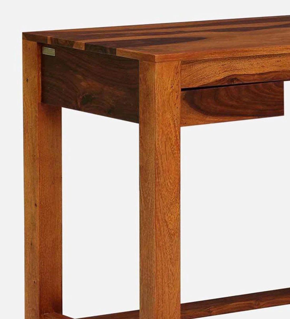 Claire Sheesham Wood Writing Table In Rustic Teak Finish,