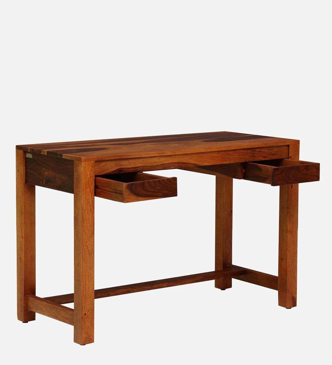 Claire Sheesham Wood Writing Table In Rustic Teak Finish,