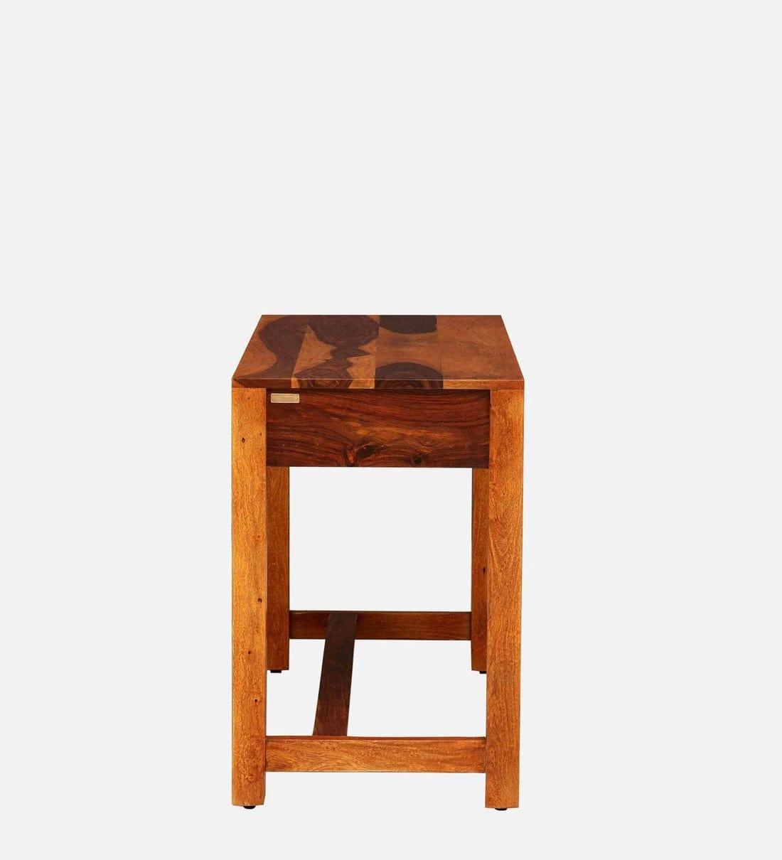 Claire Sheesham Wood Writing Table In Rustic Teak Finish, - Ouch Cart 