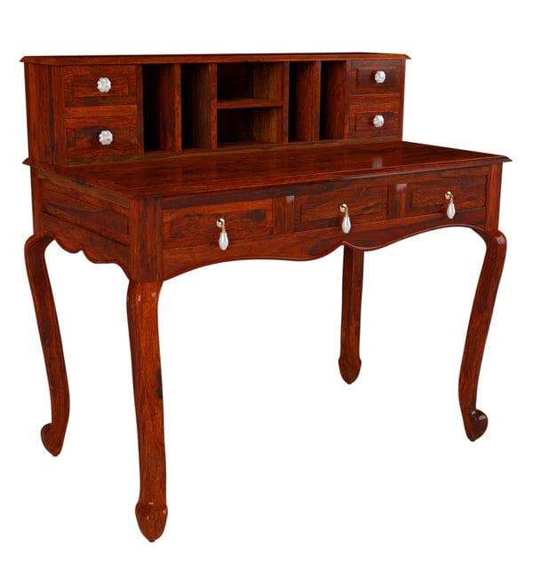 Ella Solid Wood Writing Table In Honey Oak Finish - Ouch Cart 