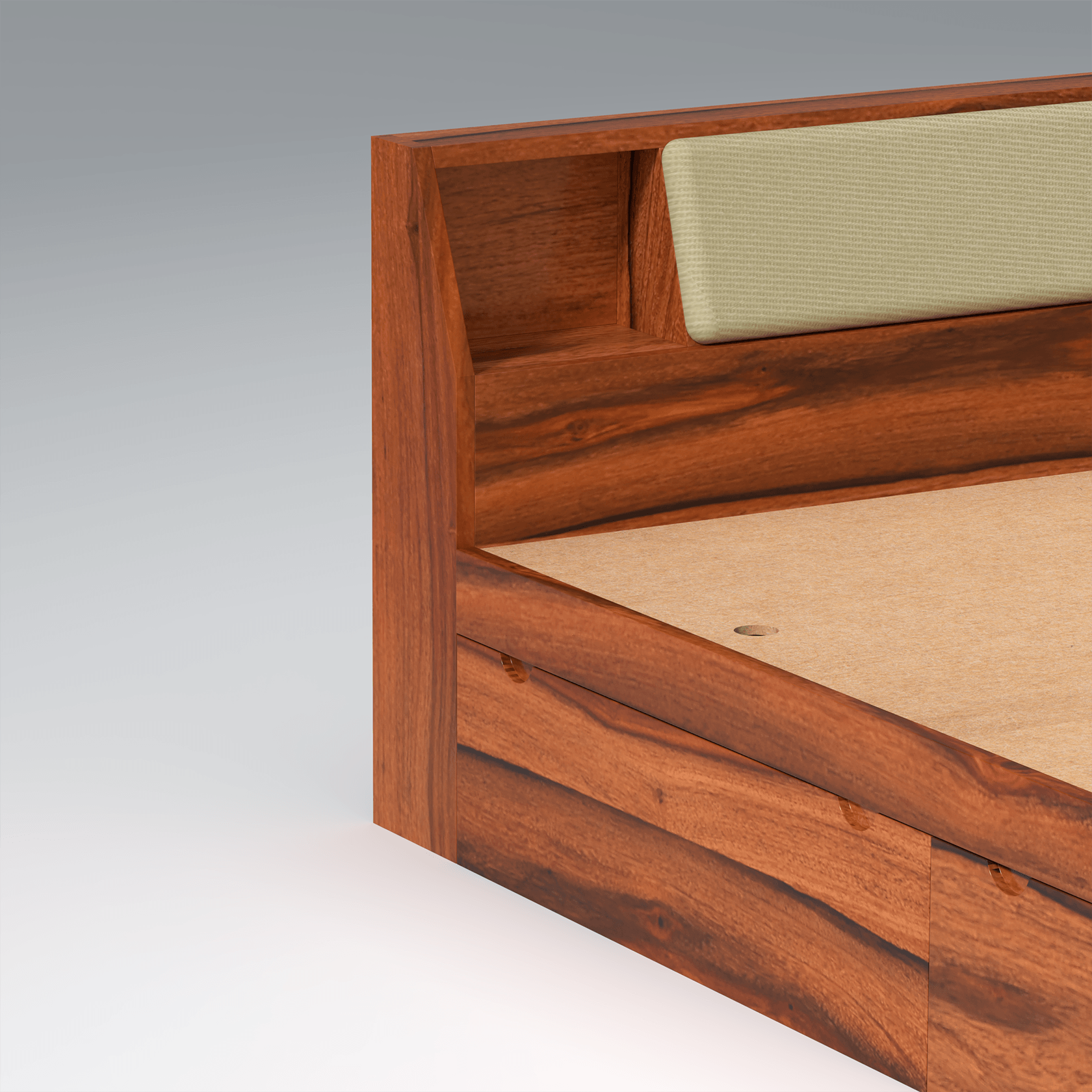 Serene Sheesham Wood bed with Box Storage in Maharani Colour - Ouch Cart 