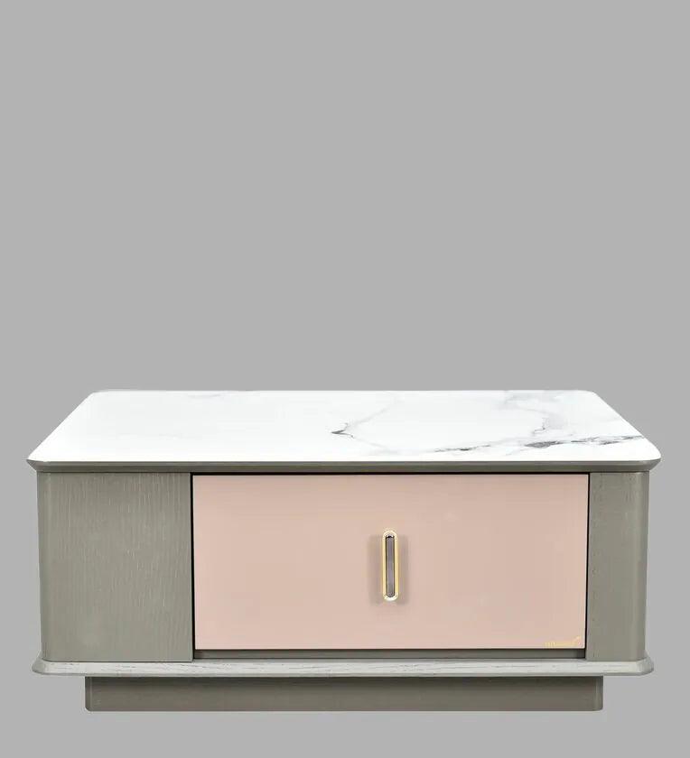 Marble Coffee Table in White And Grey Colour With Drawers - Ouch Cart 