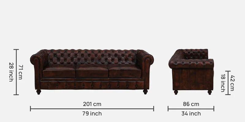 Leather 3 Seater Sofa In Brown Finish - Ouch Cart 
