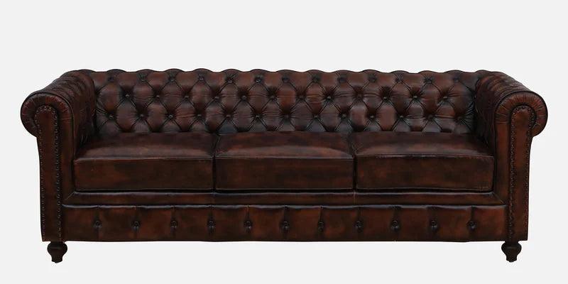 Leather 3 Seater Sofa In Brown Finish - Ouch Cart 
