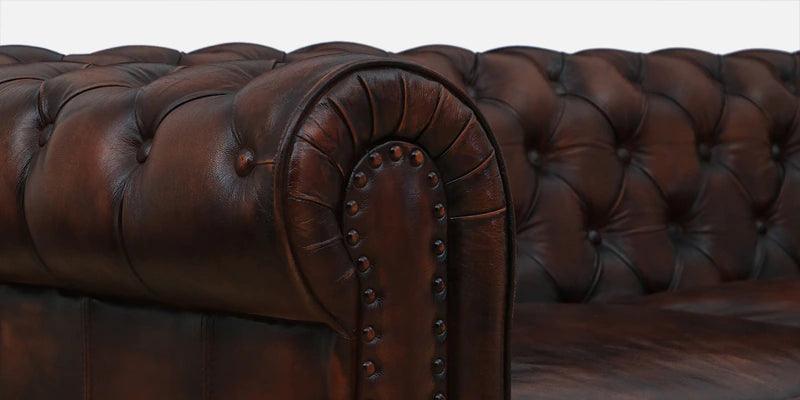 Leather 3 Seater Sofa In Brown Finish - Ouch Cart 