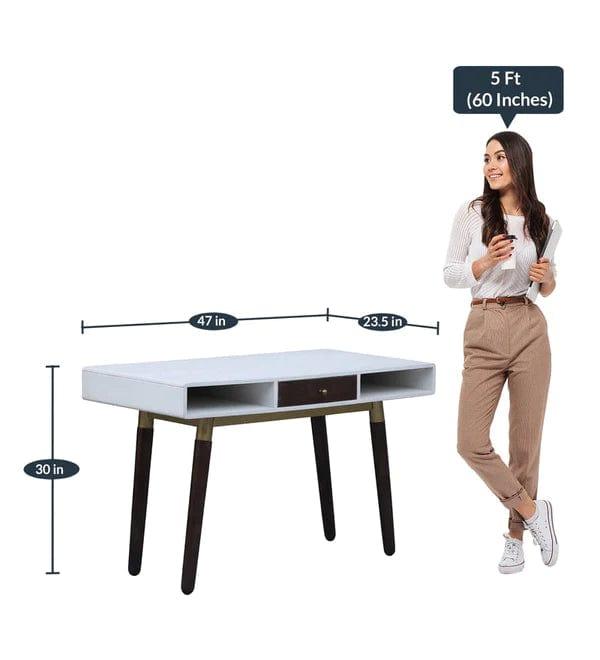 Sarah Solid Wood Study Table In Walnut & White Finish - Ouch Cart 